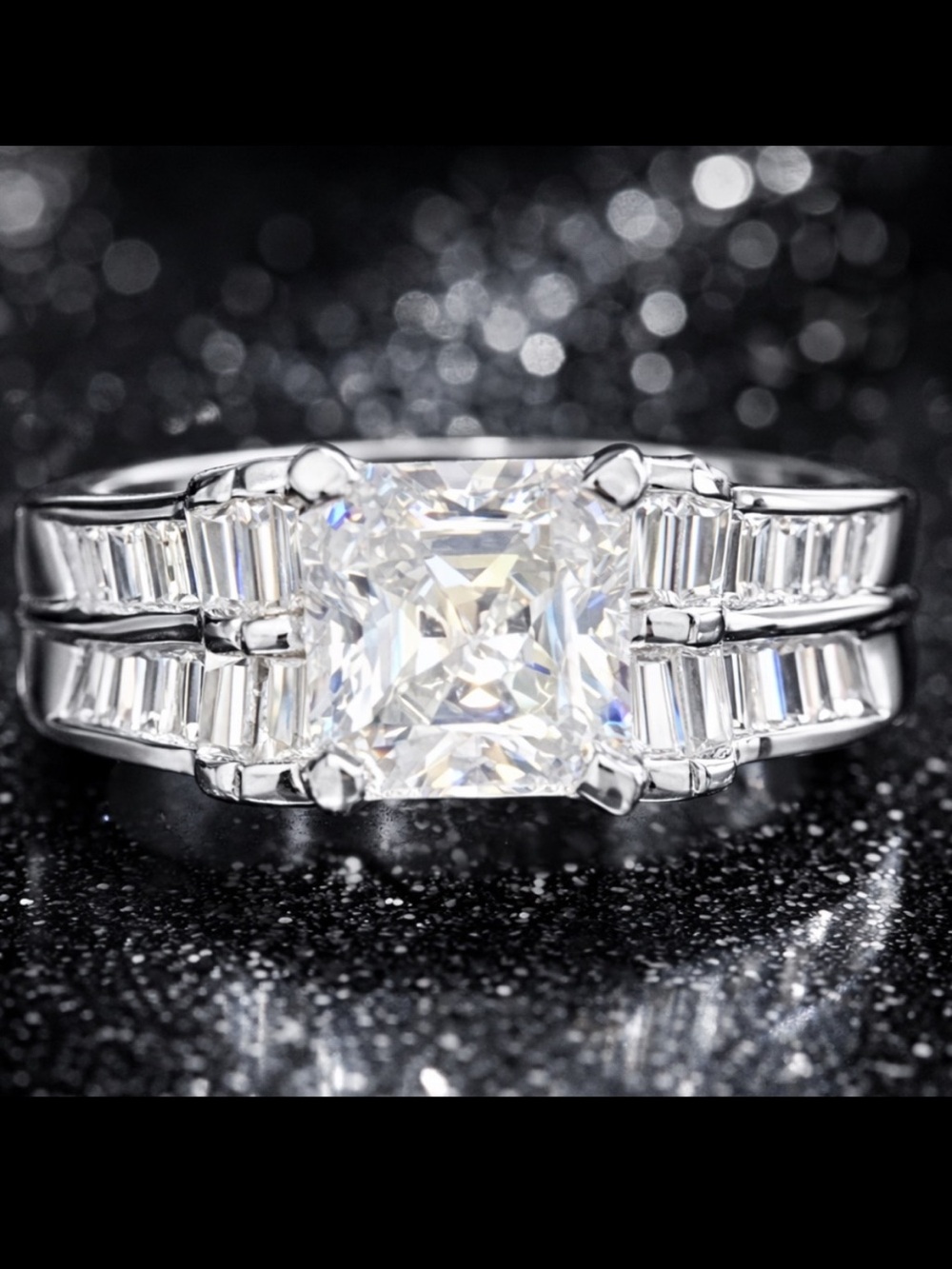 Victoria Wieck vintage princess baguette CZ solitaire engagement wedding ring